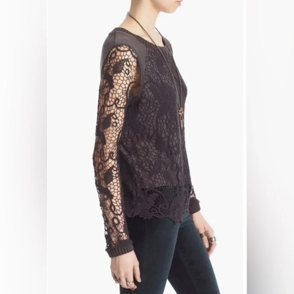 FREE PEOPLE Graphite Combo Crochet Top, Size Small - MSRP $128